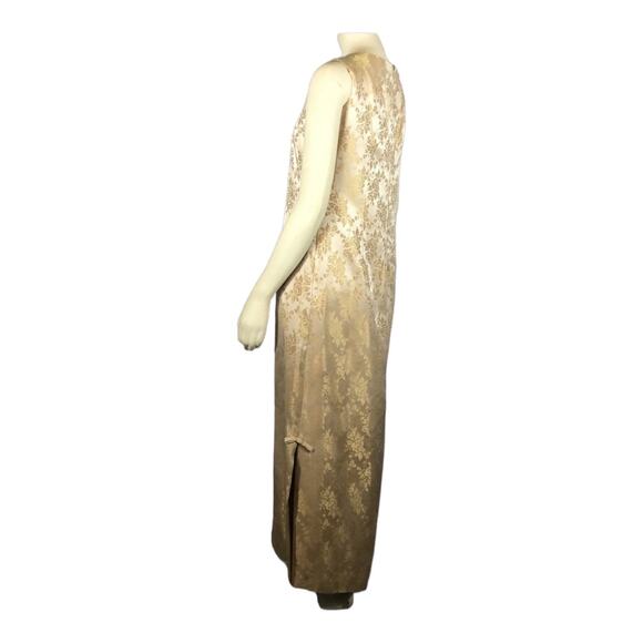 Vintage 1960s Gold Satin Damask sleeveless maxi Dress size large - Picture 9 of 12